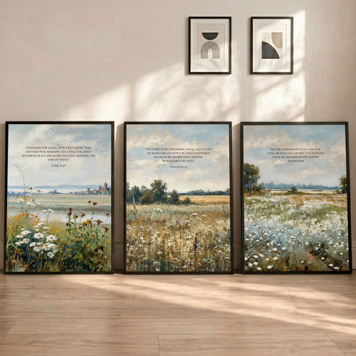 Peaceful Fields Scripture Wall Art Set – Faith & Stillness Collection - Poster/Canvas