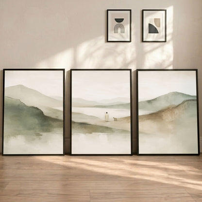Peaceful Shepherd 3 Panel Wall Art Canvas/Poster – Minimal Jesus And Lamb Christian Decor