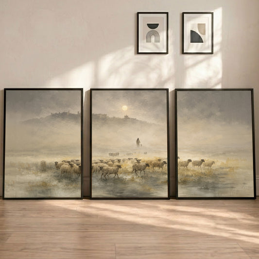 He Leads the Flock Triptych Christian Set - POSTER/CANVAS