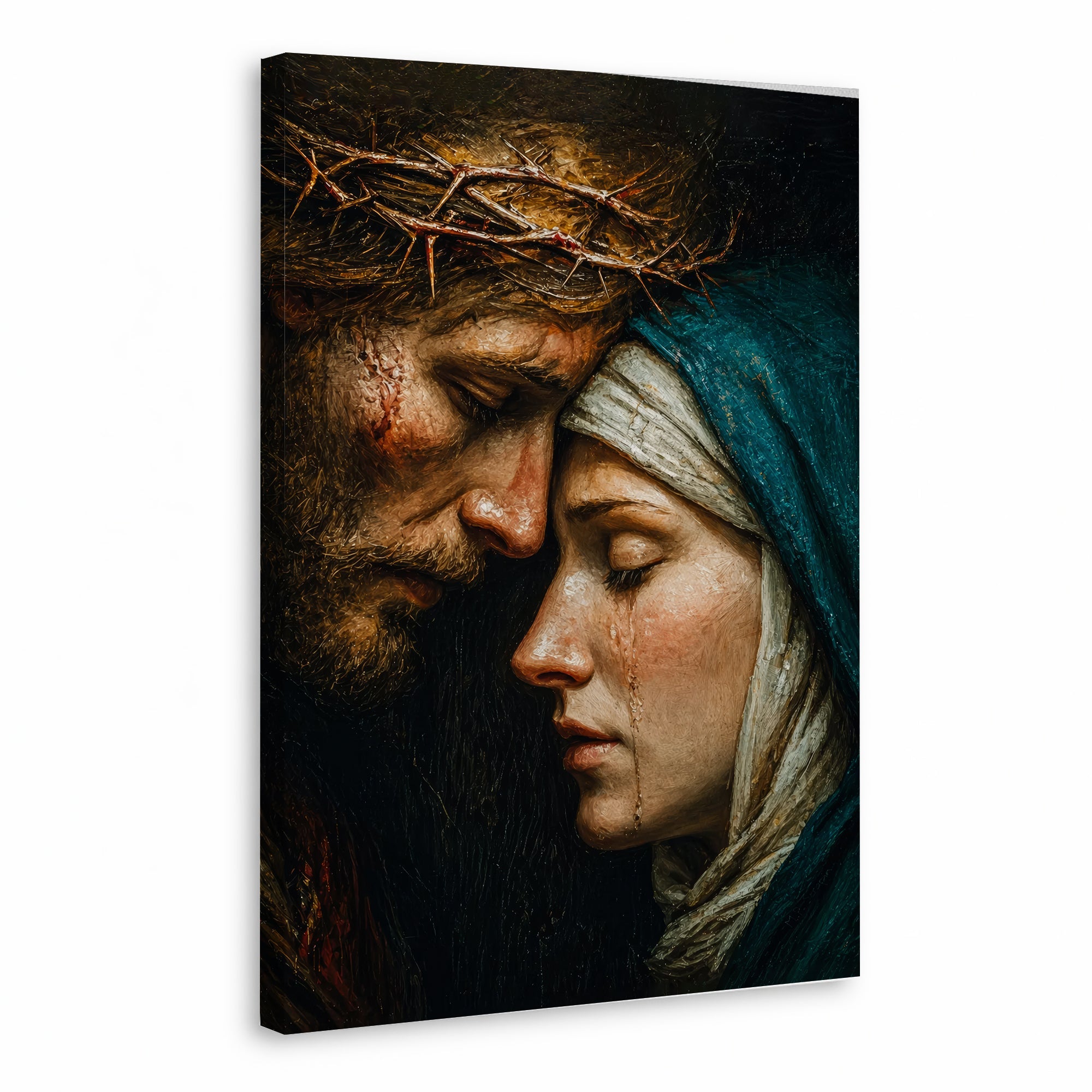 Jesus & Mary Sacred Sorrow Wall Art – Crown of Thorns Christian Poster/Canvas
