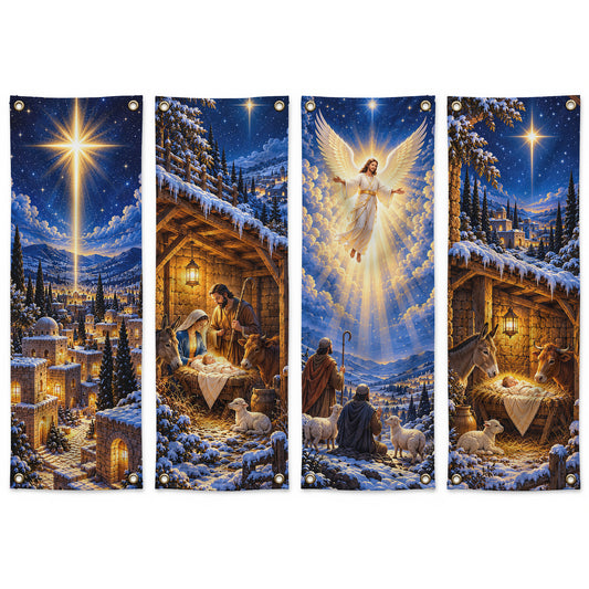 Winter Nativity Christmas Banner Set – Star of Bethlehem Christian Holiday Decor