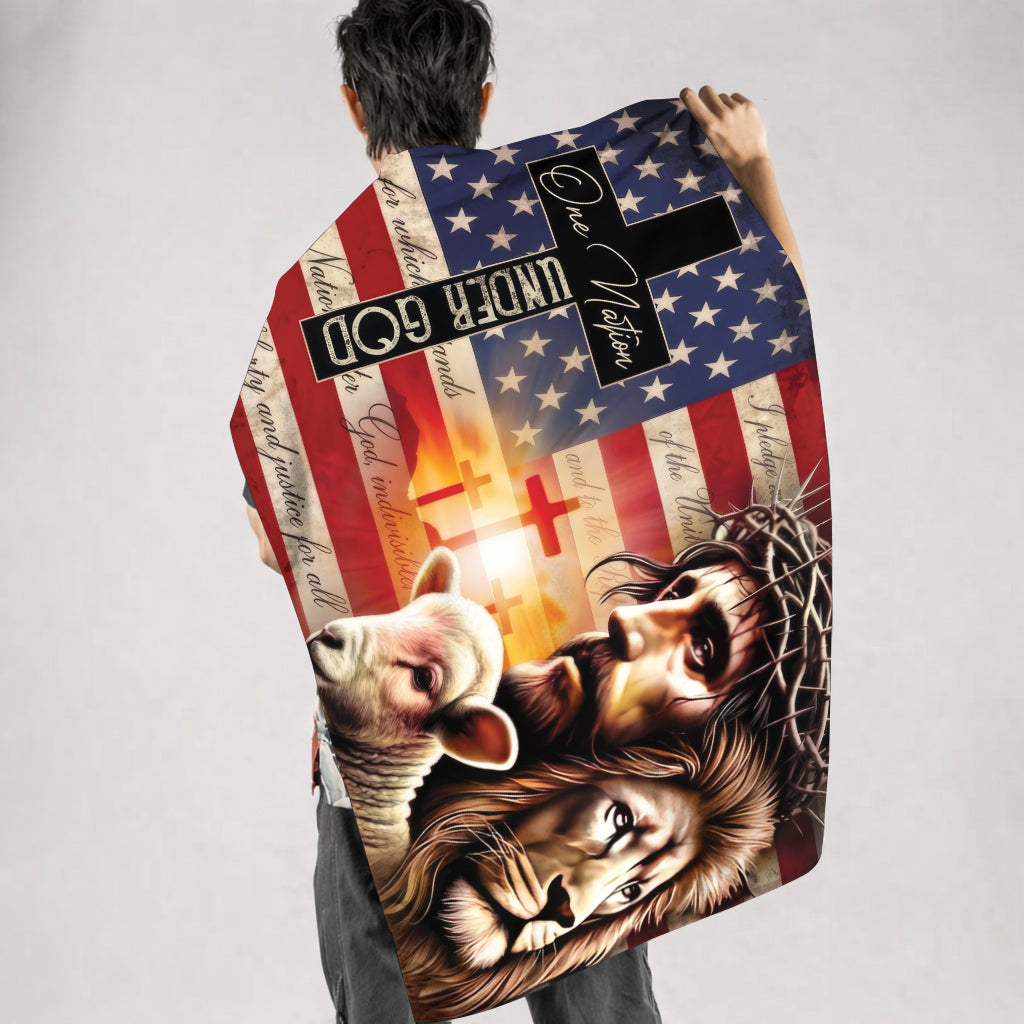 One Nation Under God Jesus Lion Lamb Christian Flag