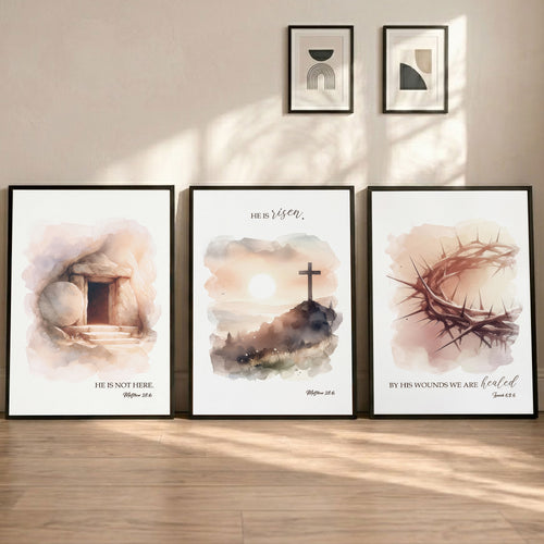 Resurrection Hope Christian Wall Art Set – Empty Tomb & Crown of Thorns Collection - Poster/Canvas