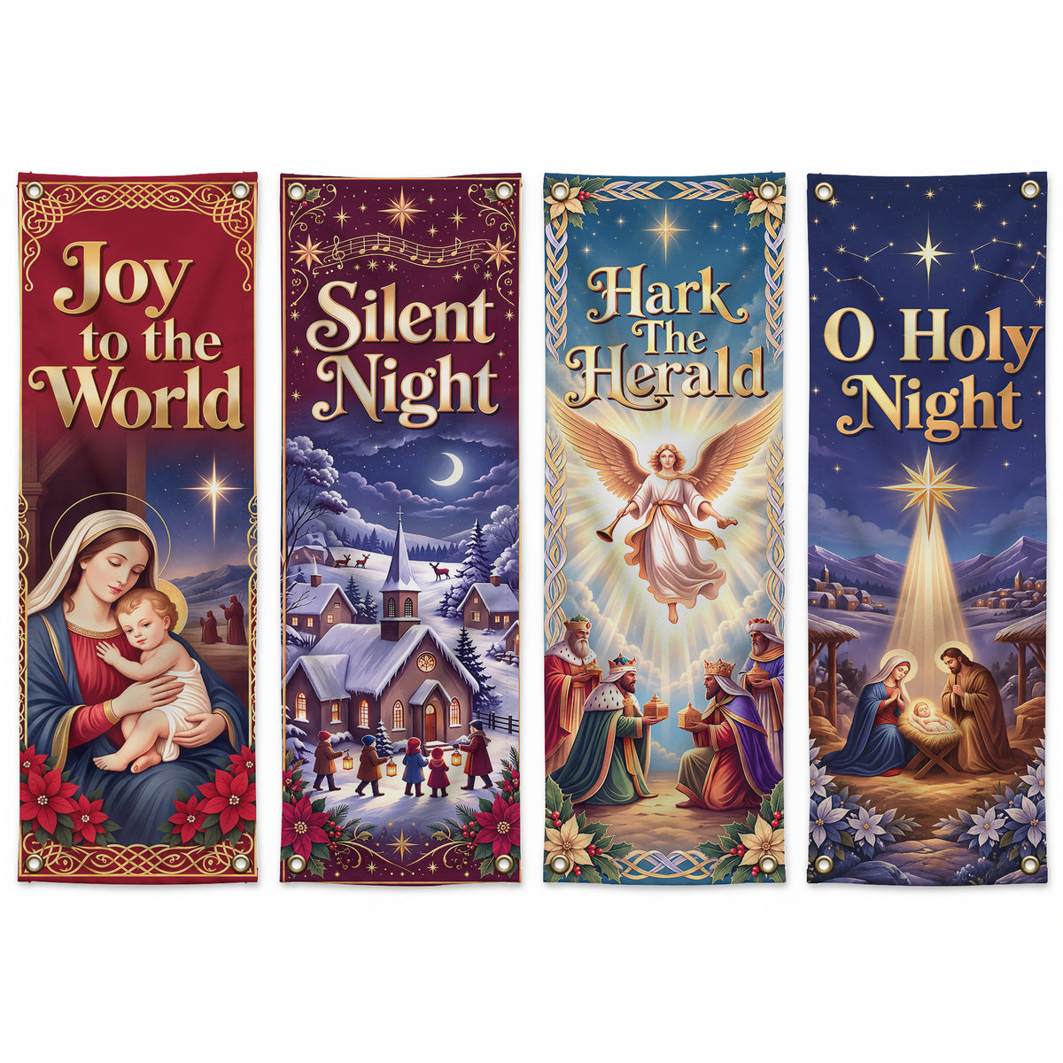 Christian Christmas Carols & Nativity Banner Set – Religious Holiday Hanging Decor