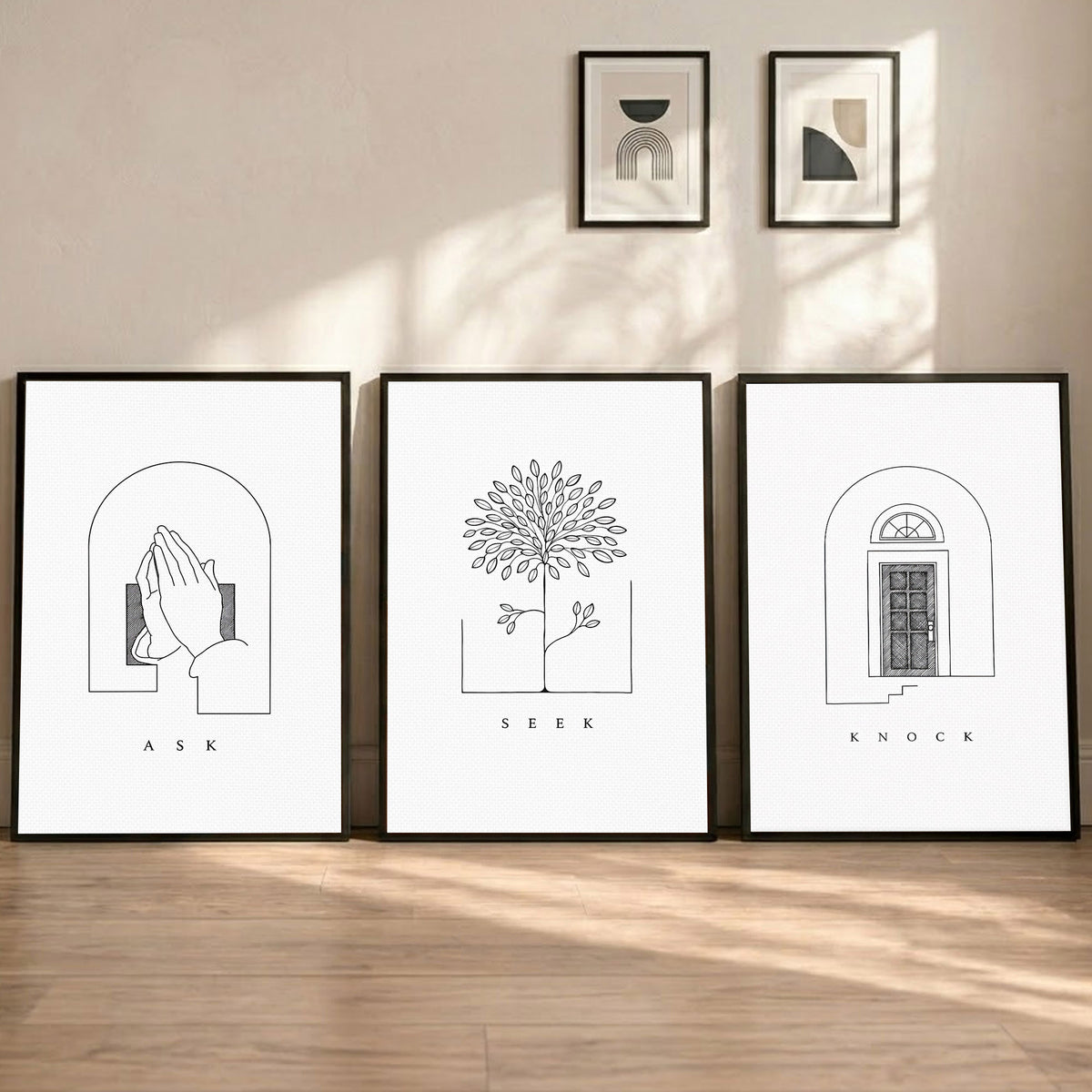 Ask Seek Knock Minimal Line Christian Art Poster/Canvas Set