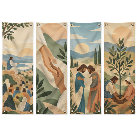 Jesus Love & Compassion Banner Set – Christian Faith Inspirational Hanging Decor
