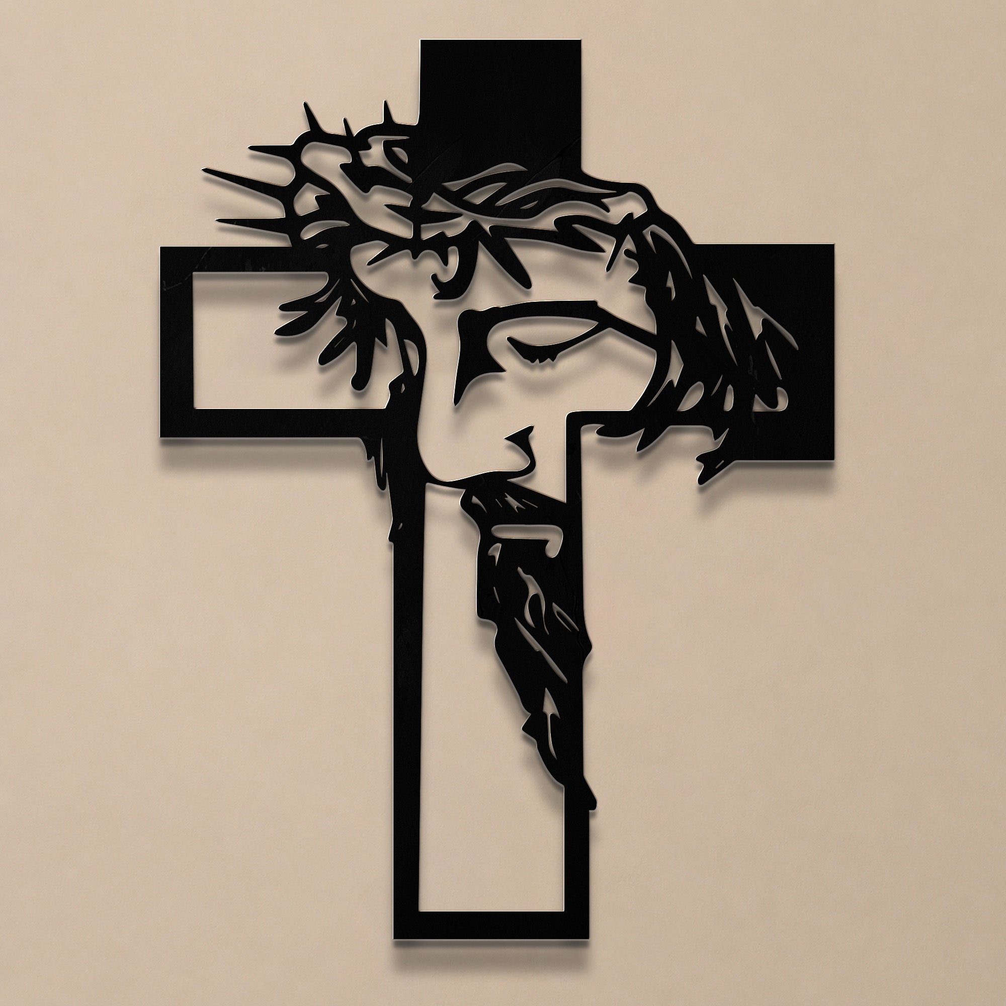 Christ Crowned with Thorns Cross Metal Wall Art for Christian Home Decor