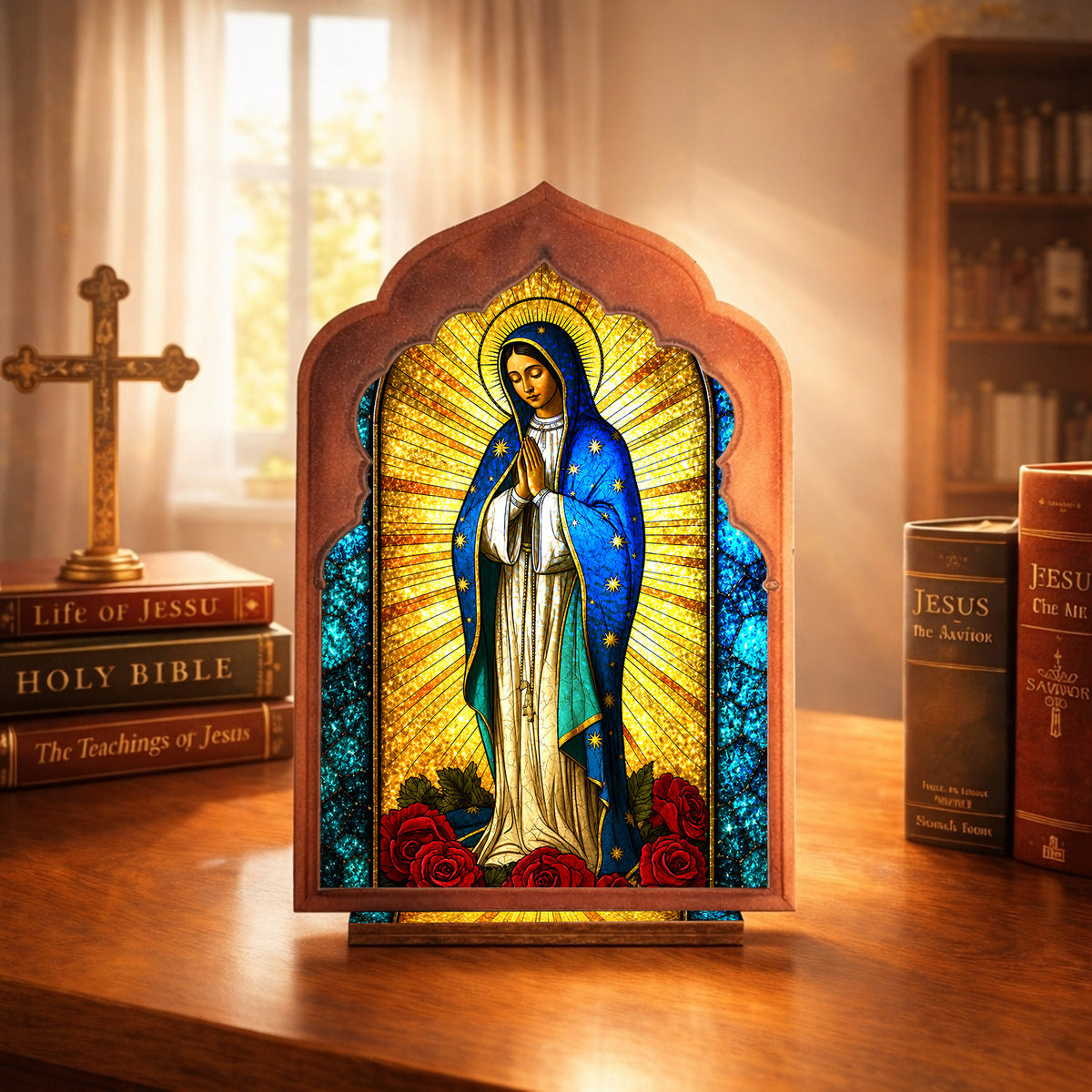 Virgin Mary Stained Glass Suncatcher - Perfect for Prayer Corner, Christian Gift, or Home Decor