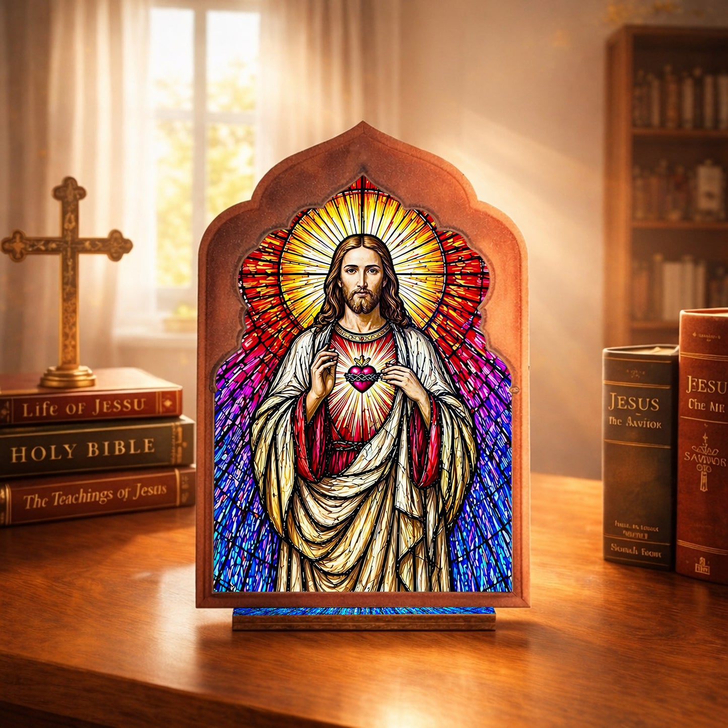 Sacred Heart of Jesus Suncatcher Candle Holder - Perfect for Prayer Corner, Gift, or Home Decor