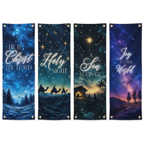 Starry Night Nativity Christmas Banner Set – Christian Holiday Hanging Decor