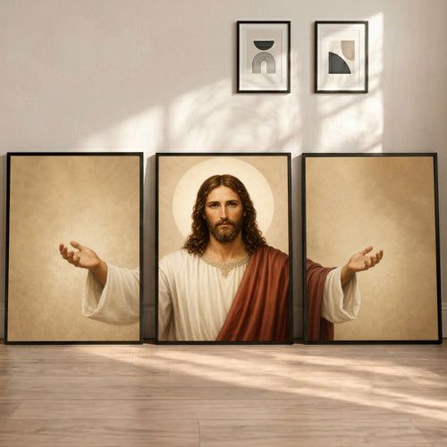 Jesus Open Arms 3 Panel Wall Art – Christian Triptych Faith Home Decor