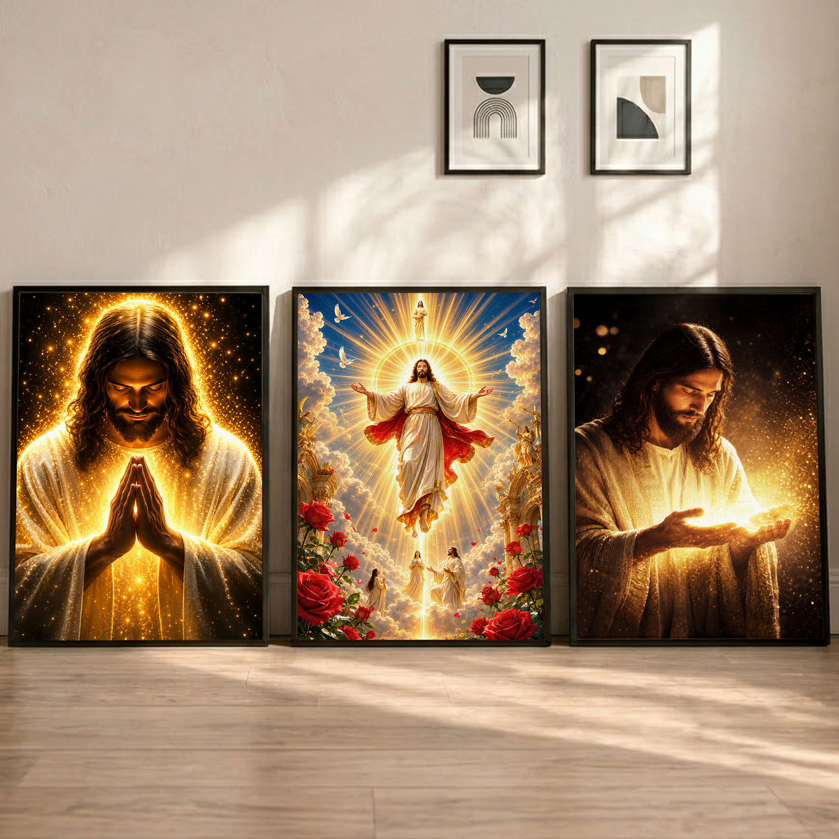 Divine Light of Jesus 3 Panel Wall Art Canvas/Poster – Glowing Jesus Christ Christian Home Decor
