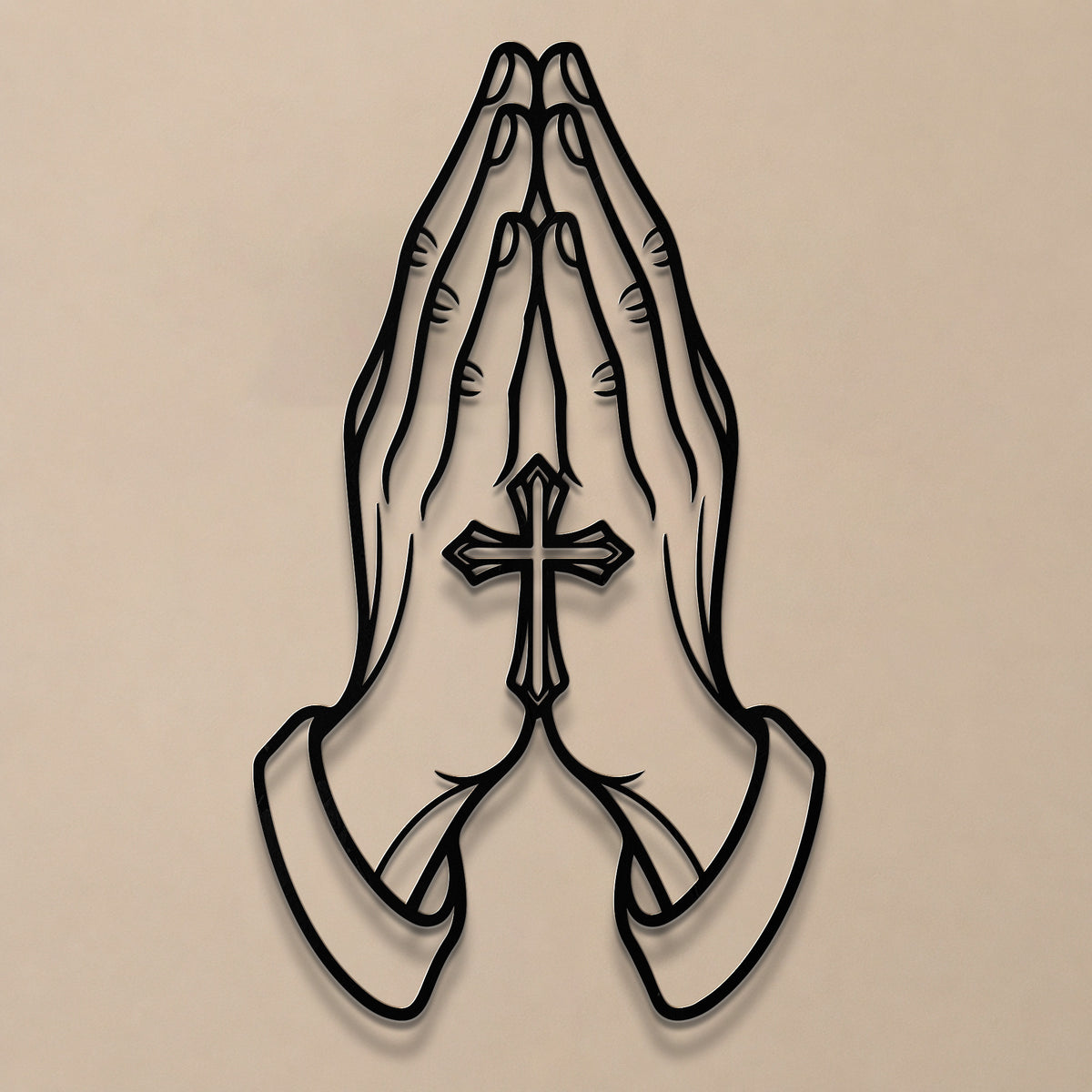 Praying Hands with Cross Metal Wall Art for Faith and Prayer Decor
