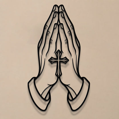 Praying Hands with Cross Metal Wall Art for Faith and Prayer Decor