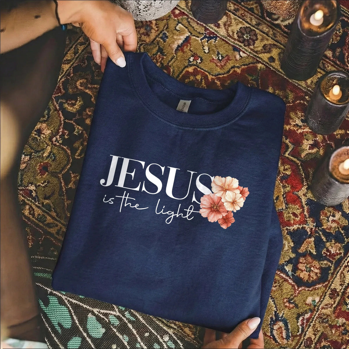 Jesus Is The Light Floral Cross Designs - Faith Floral - Unisex Tshirt / Hoodie / Sweatshirt - Faith Guided Life
