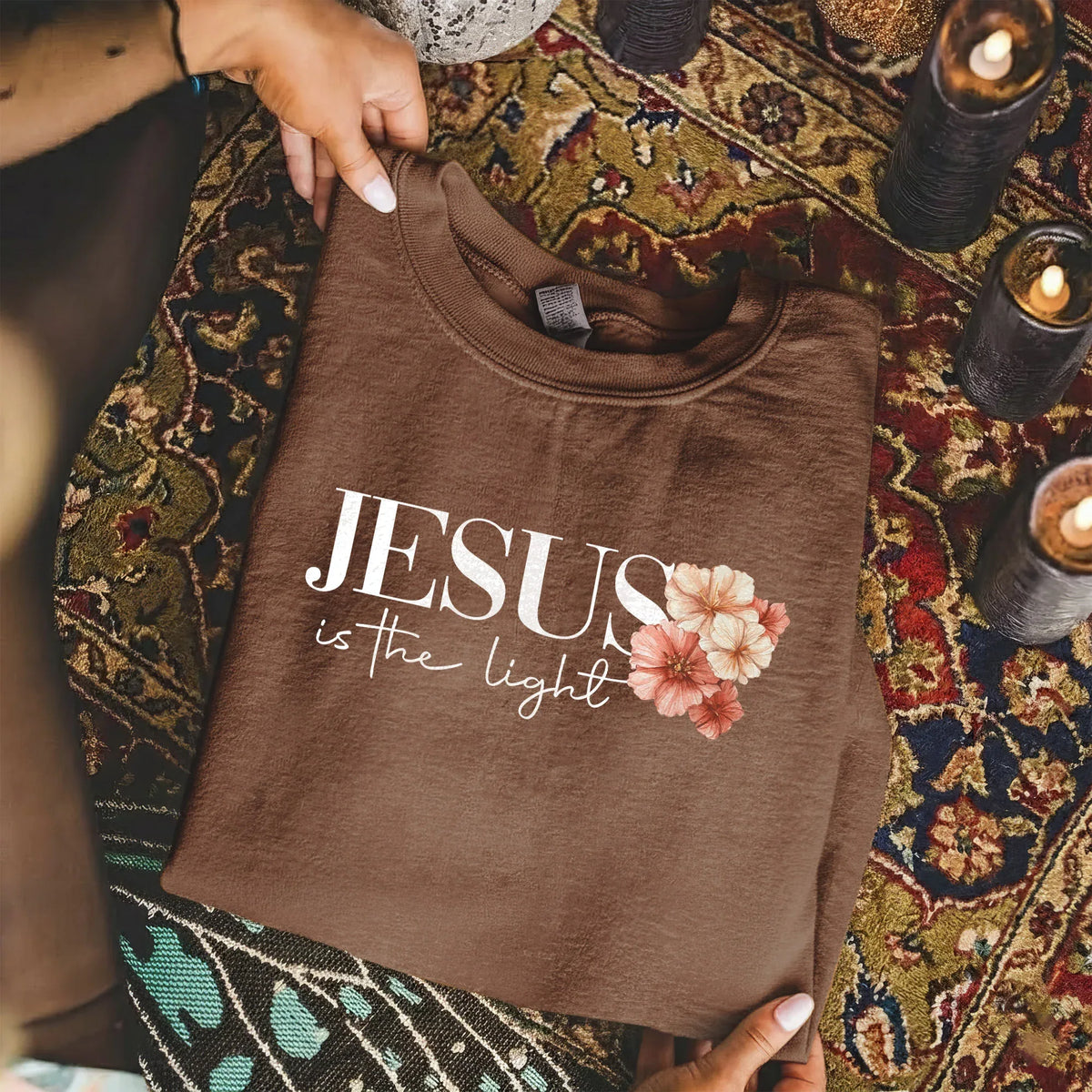 Jesus Is The Light Floral Cross Designs - Faith Floral - Unisex Tshirt / Hoodie / Sweatshirt - Faith Guided Life