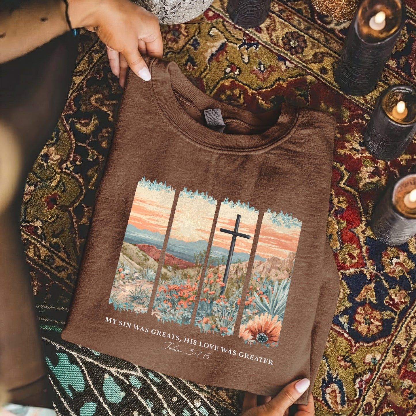 John 3:16 Christian Desert Landscape – He is Risen – Unisex Tshirt / Hoodie / Sweatshirt