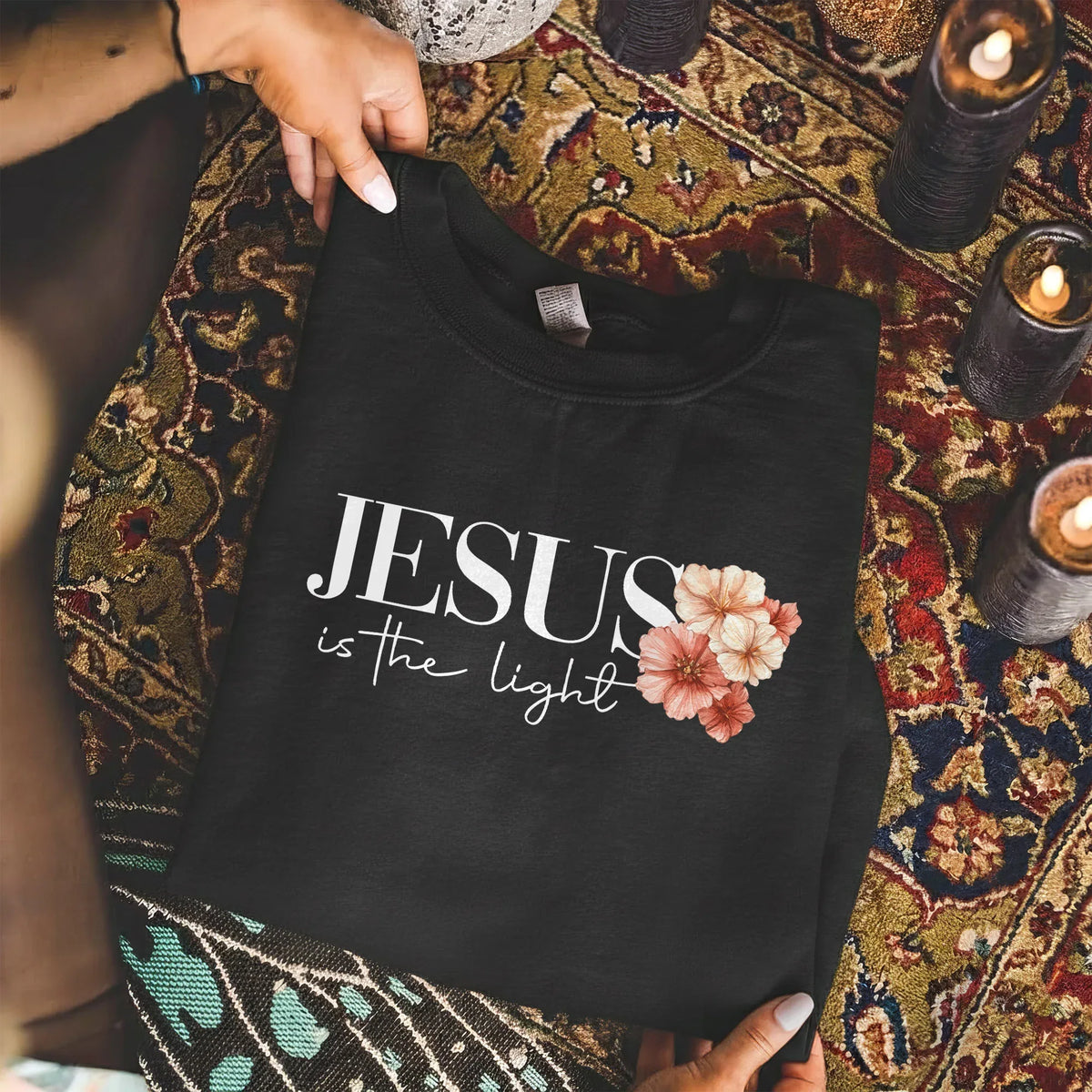 Jesus Is The Light Floral Cross Designs - Faith Floral - Unisex Tshirt / Hoodie / Sweatshirt - Faith Guided Life