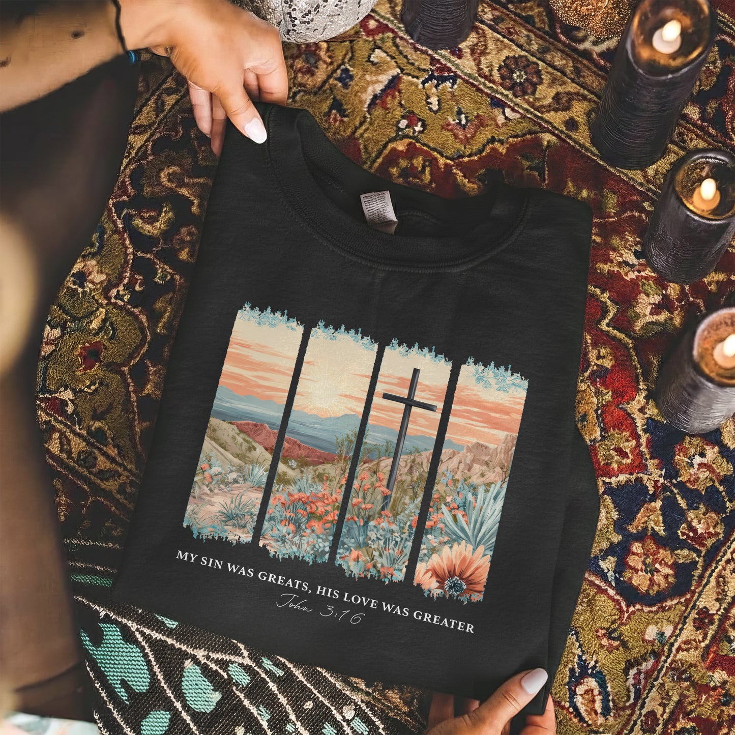 John 3:16 Christian Desert Landscape – He is Risen – Unisex Tshirt / Hoodie / Sweatshirt