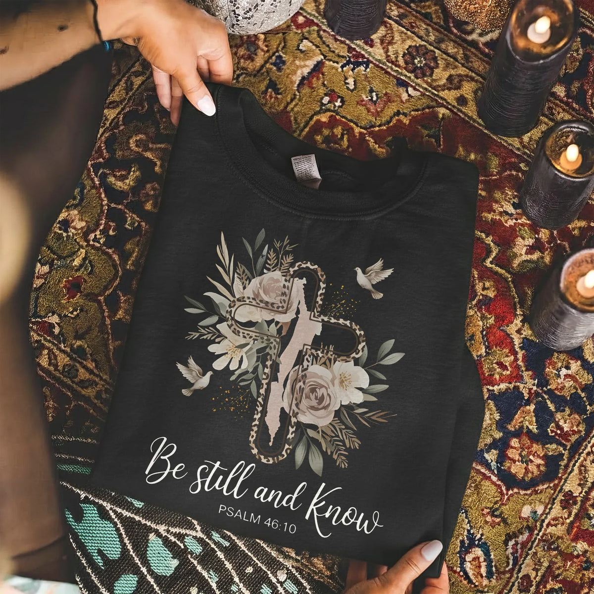 Be Still and Know Floral Cross Design - Faith Floral - Unisex Tshirt / Hoodie / Sweatshirt - Faith Guided Life