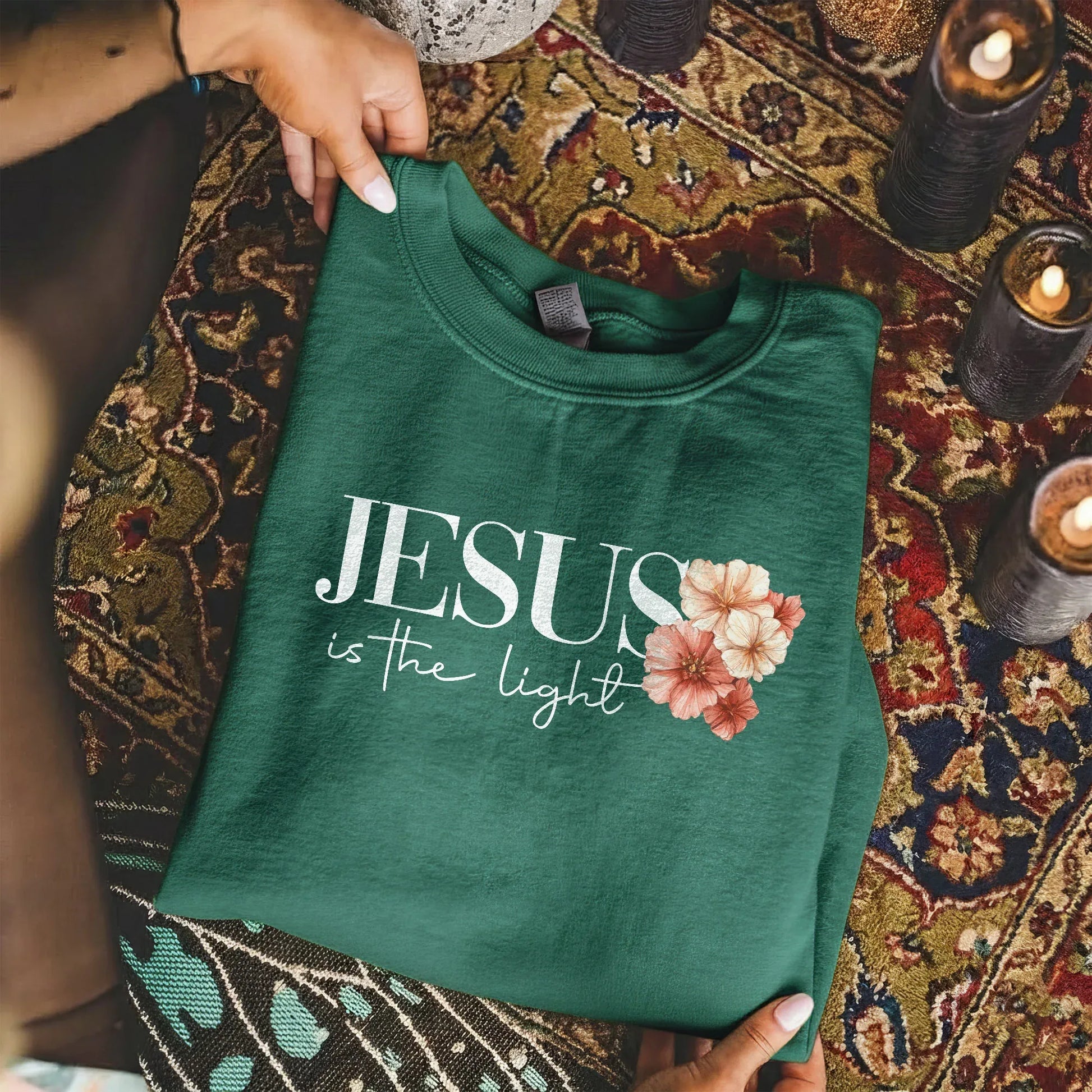 Jesus Is The Light Floral Cross Designs - Faith Floral - Unisex Tshirt / Hoodie / Sweatshirt - Faith Guided Life