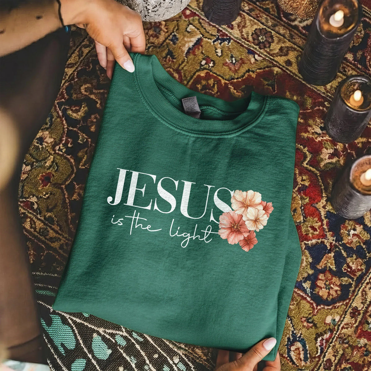 Jesus Is The Light Floral Cross Designs - Faith Floral - Unisex Tshirt / Hoodie / Sweatshirt - Faith Guided Life