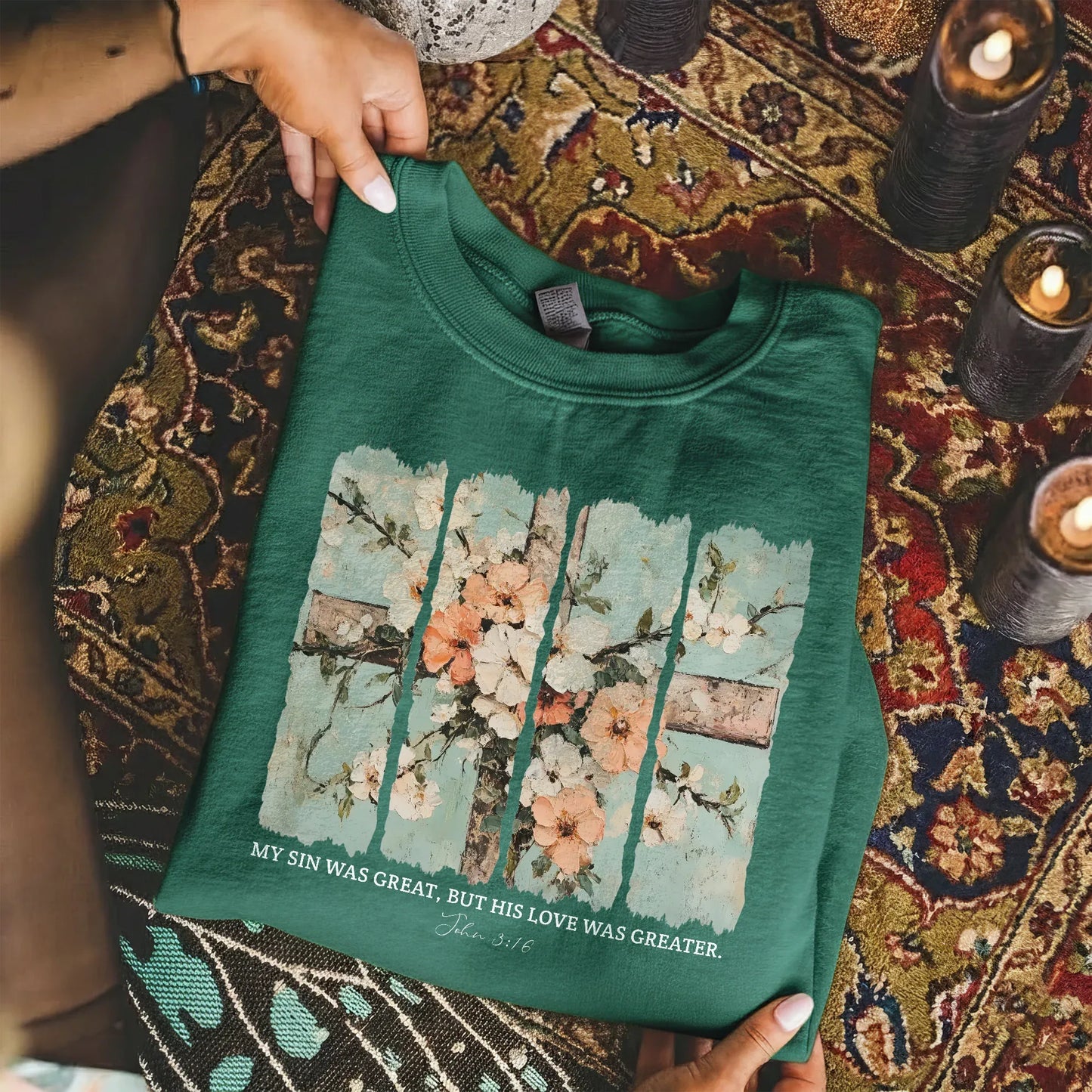 My Sin Was Great, His Love Was Greater - Faith Floral - Unisex Tshirt / Hoodie / Sweatshirt - Faith Guided Life