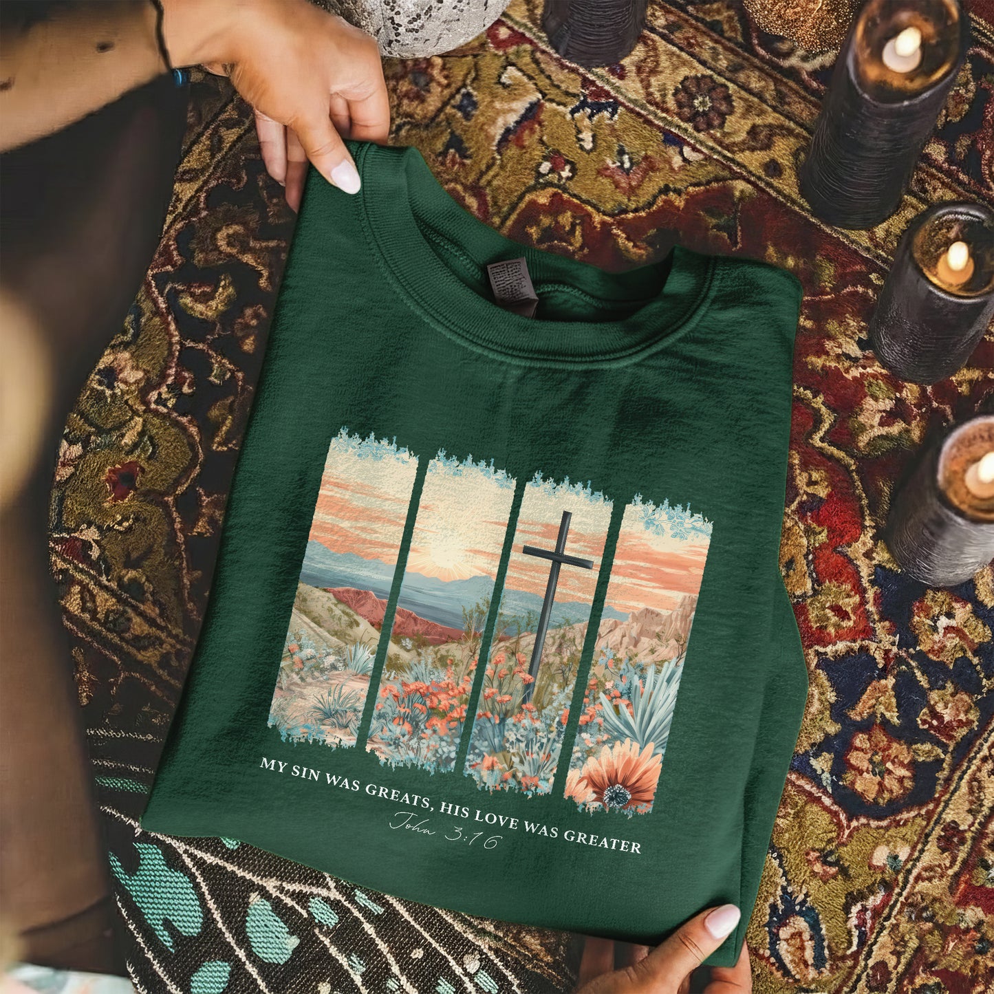 John 3:16 Christian Desert Landscape – He is Risen – Unisex Tshirt / Hoodie / Sweatshirt