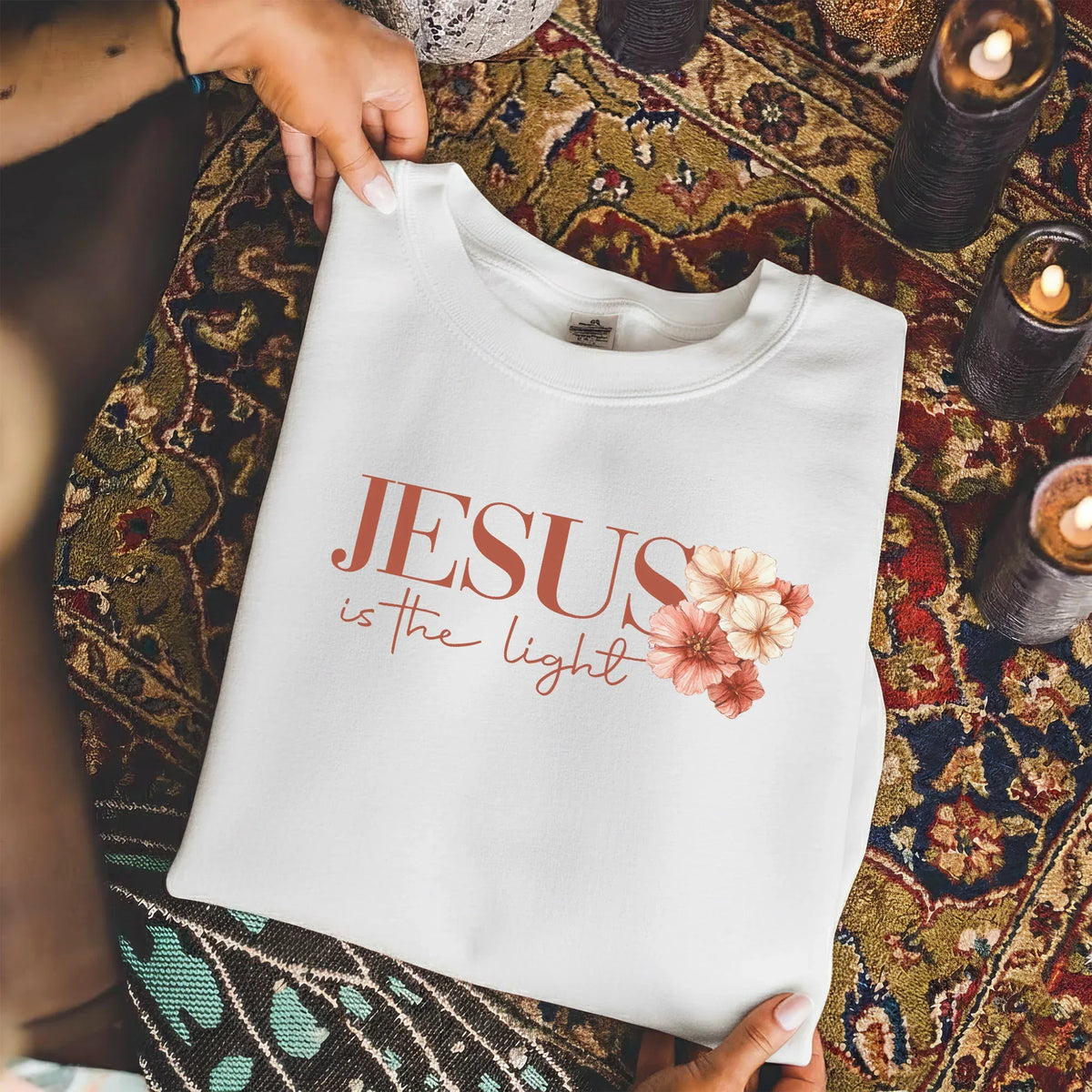 Jesus Is The Light Floral Cross Designs - Faith Floral - Unisex Tshirt / Hoodie / Sweatshirt - Faith Guided Life