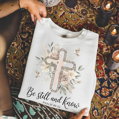 Be Still and Know Floral Cross Design - Faith Floral - Unisex Tshirt / Hoodie / Sweatshirt - Faith Guided Life