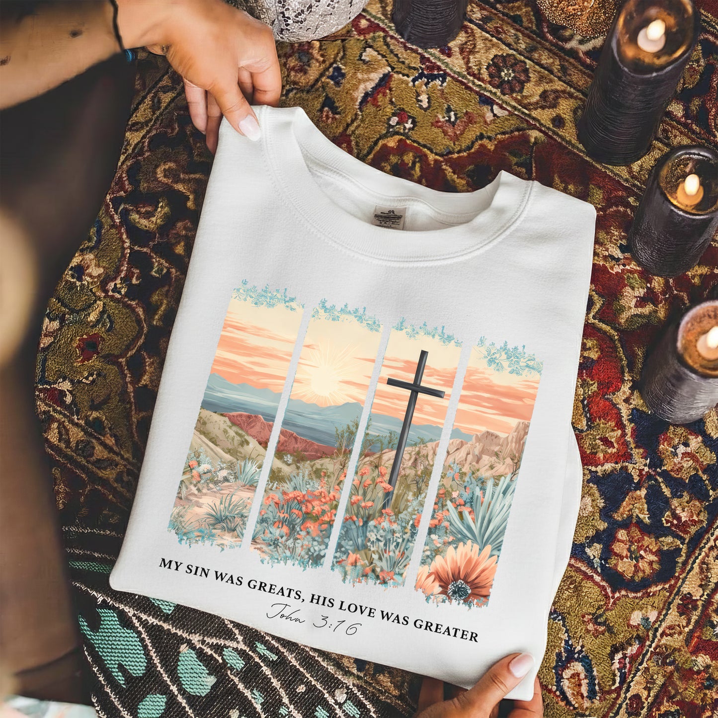 John 3:16 Christian Desert Landscape – He is Risen – Unisex Tshirt / Hoodie / Sweatshirt