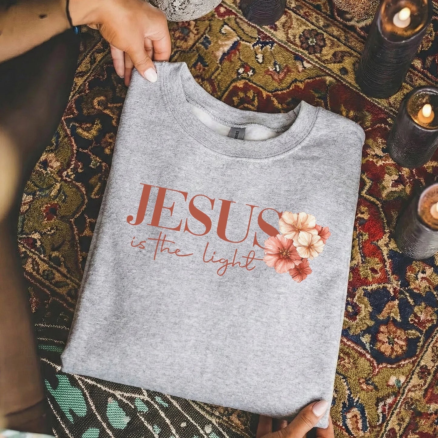 Jesus Is The Light Floral Cross Designs - Faith Floral - Unisex Tshirt / Hoodie / Sweatshirt - Faith Guided Life