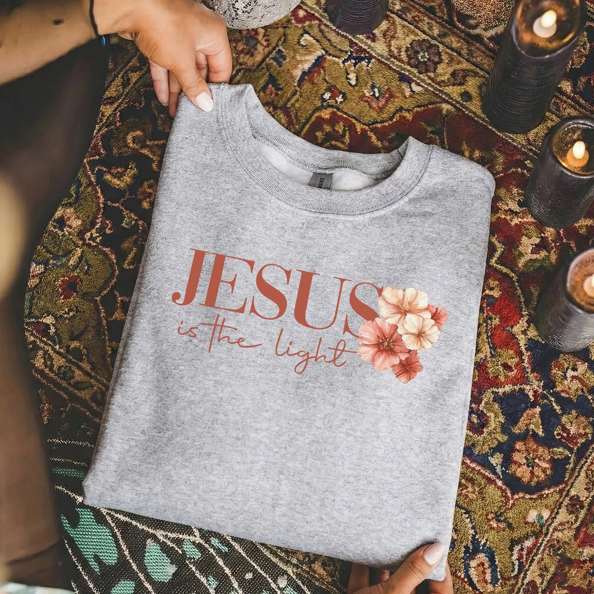 Jesus Is The Light Floral Cross Designs - Faith Floral - Unisex Tshirt / Hoodie / Sweatshirt - Faith Guided Life