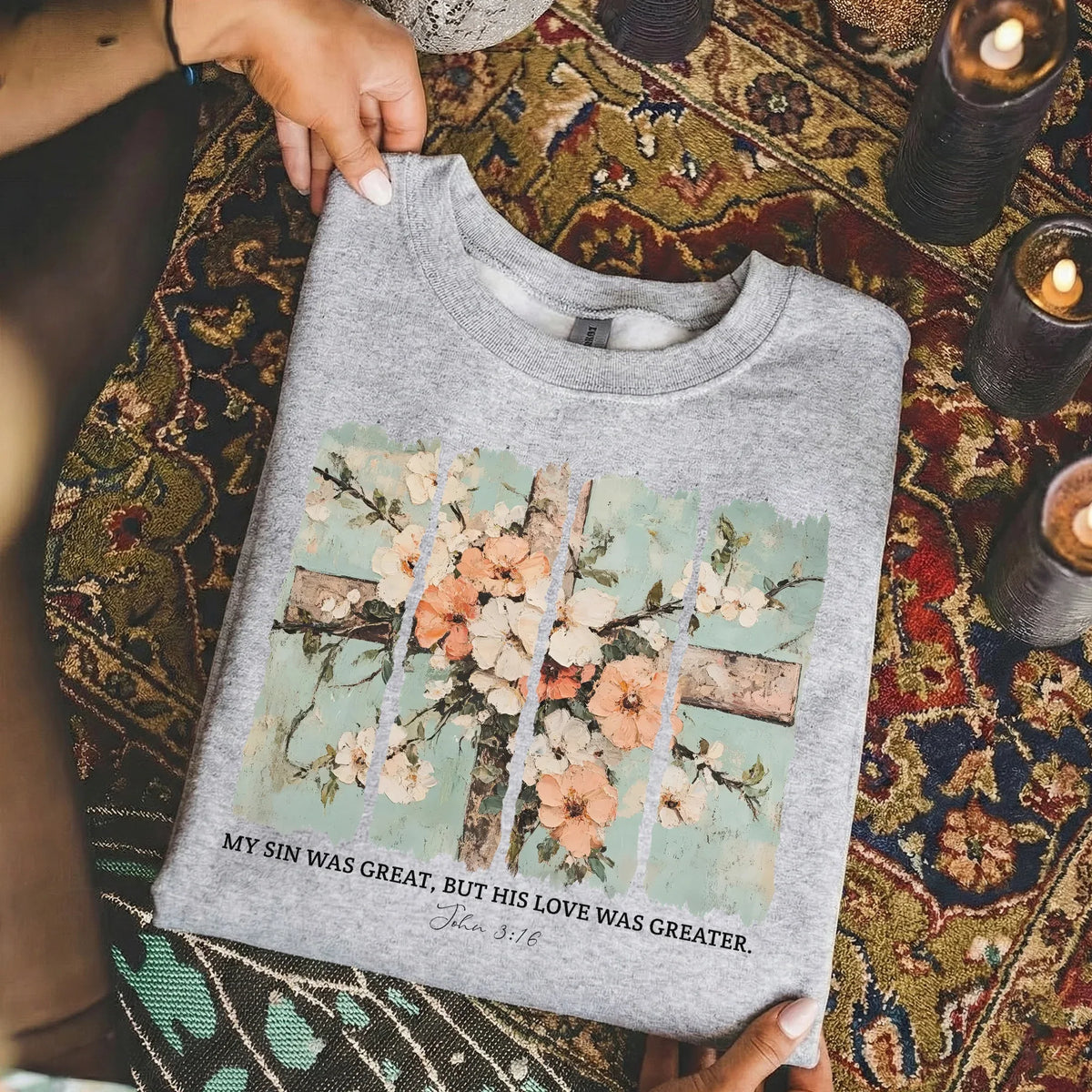 My Sin Was Great, His Love Was Greater - Faith Floral - Unisex Tshirt / Hoodie / Sweatshirt - Faith Guided Life