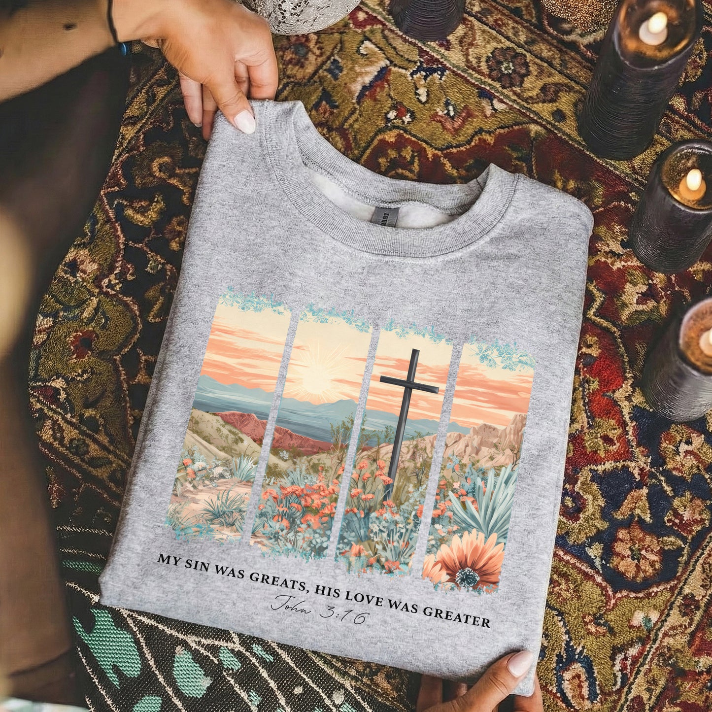 John 3:16 Christian Desert Landscape – He is Risen – Unisex Tshirt / Hoodie / Sweatshirt