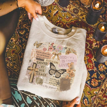 Christian Scrapbook Save by his Grace - Christian Doodle - Unisex Tshirt / Hoodie / Sweatshirt