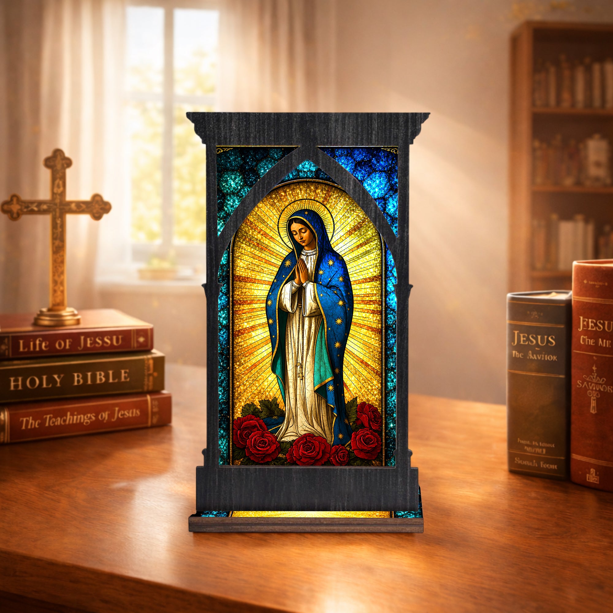 Virgin Mary Stained Glass Suncatcher - Perfect for Prayer Corner, Christian Gift, or Home Decor