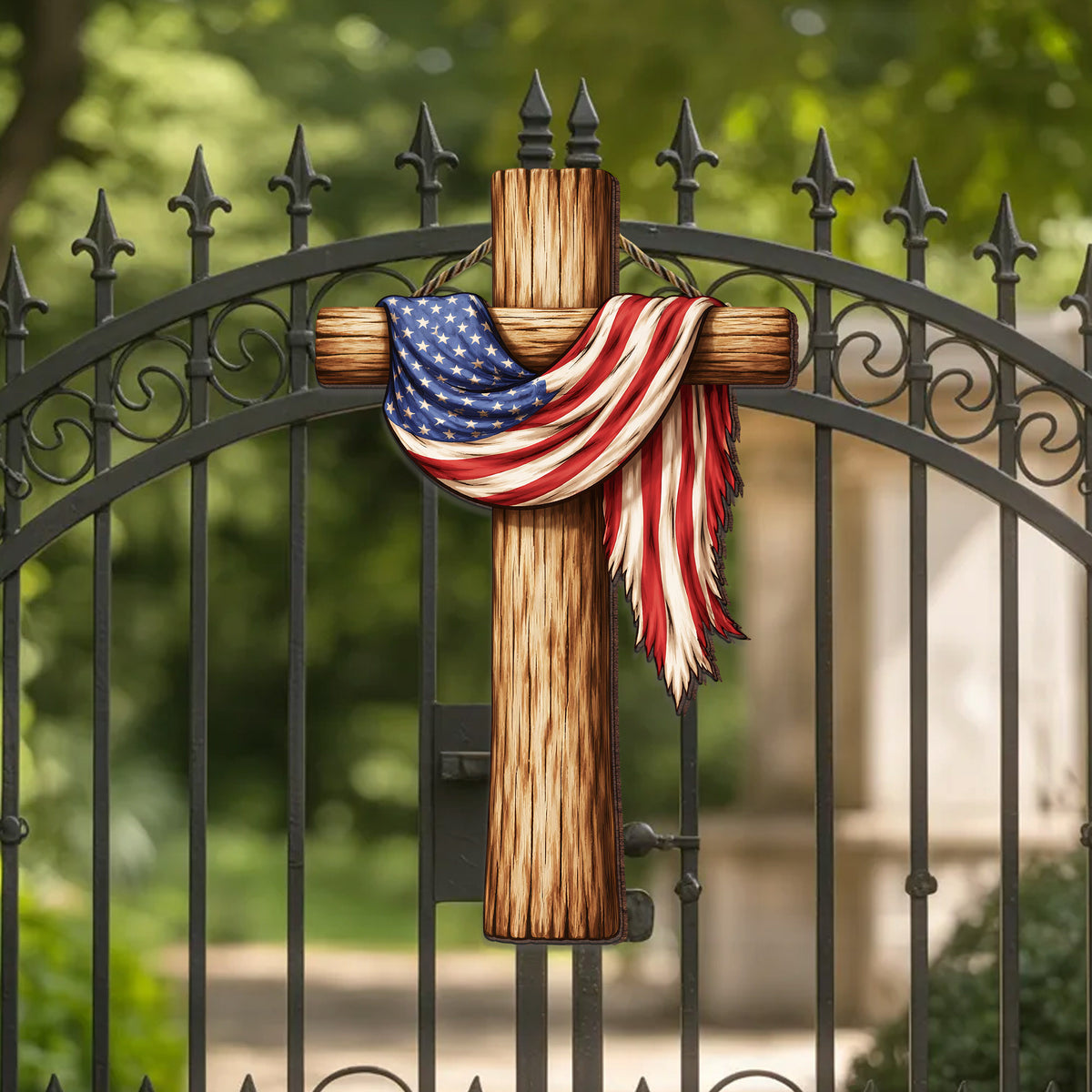 Rustic USA Faith Cross Door Decor for Memorial Day, Independence Day, and Everyday Home Display