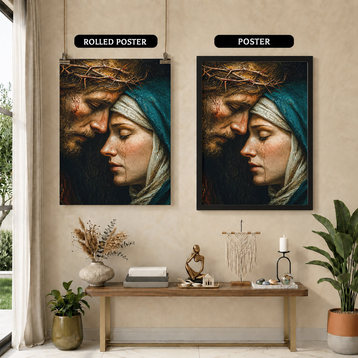 Jesus & Mary Sacred Sorrow Wall Art – Crown of Thorns Christian Poster/Canvas