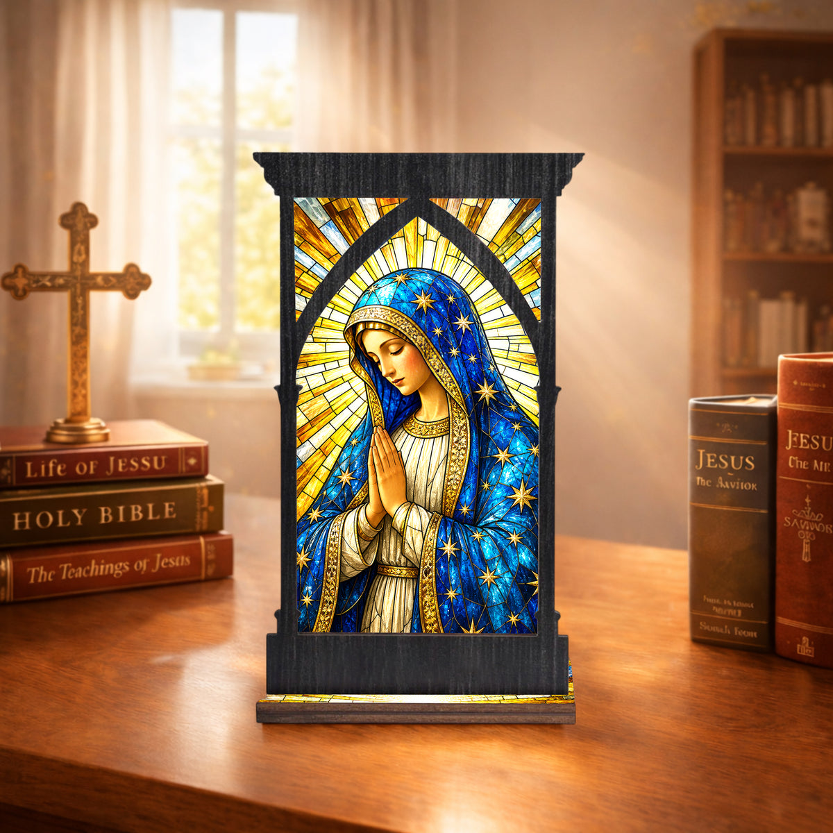 Our Lady of Grace Stained Glass Decor - Perfect for Prayer Corner, Gift, or Home Decor