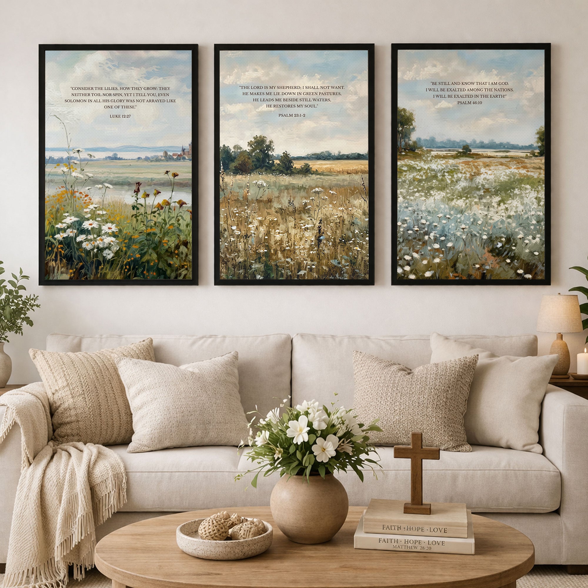 Peaceful Fields Scripture Wall Art Set – Faith & Stillness Collection - Poster/Canvas