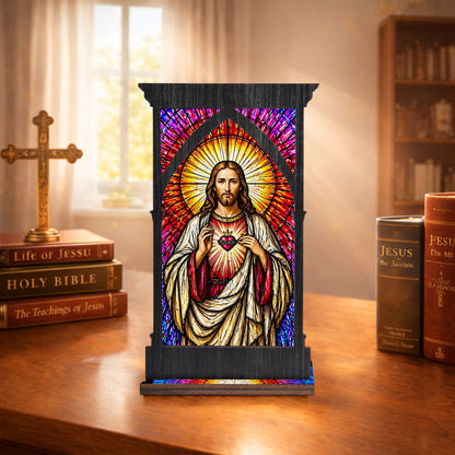 Sacred Heart of Jesus Suncatcher Candle Holder - Perfect for Prayer Corner, Gift, or Home Decor