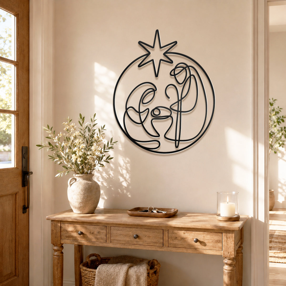 Holy Family Nativity Line Art Metal Wall Decor
