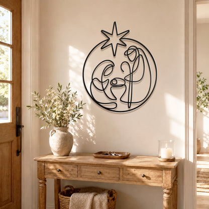 Holy Family Nativity Line Art Metal Wall Decor