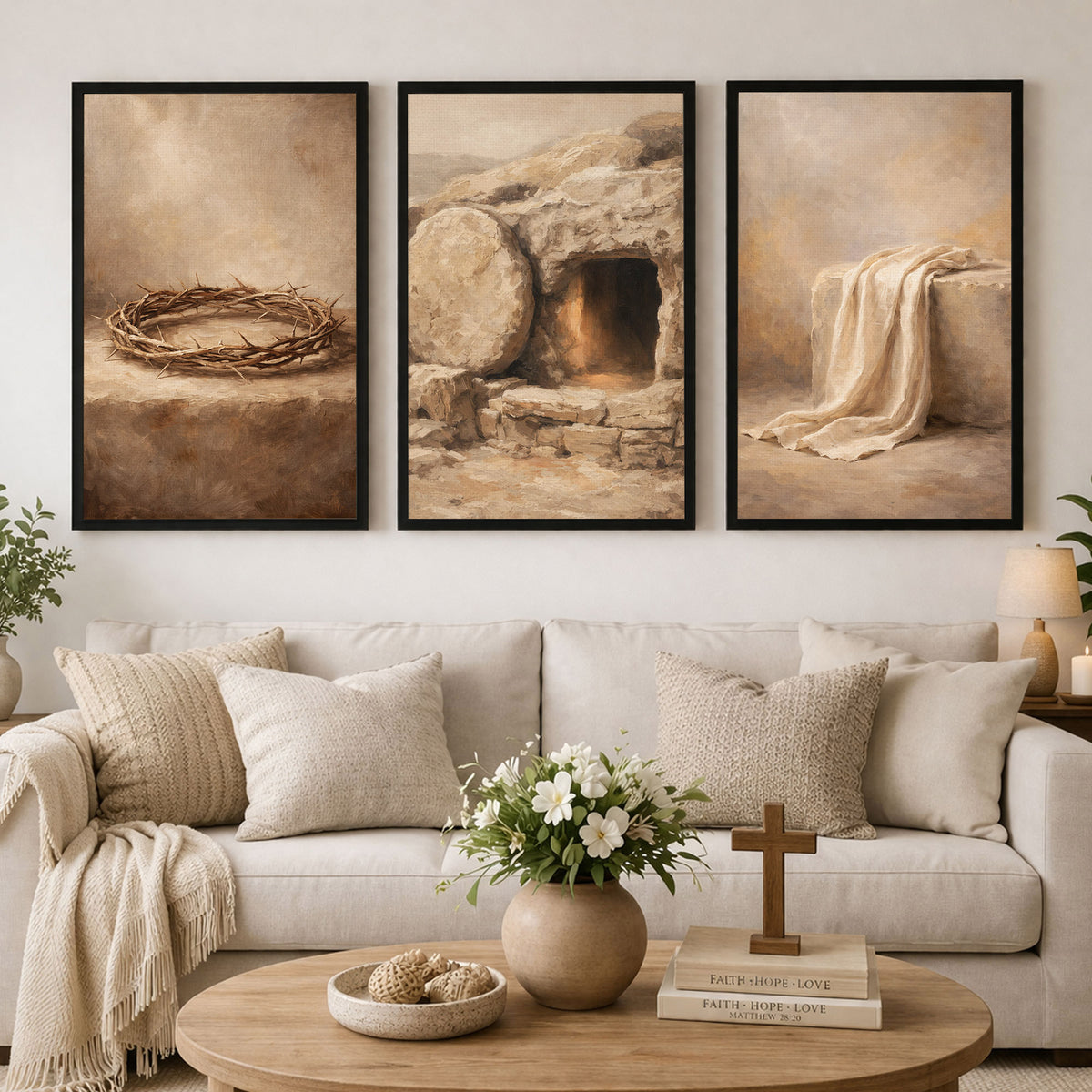 Crown Tomb Linen Easter Christian Poster/Canvas Set