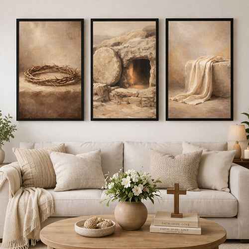 Crown Tomb Linen Easter Christian Poster/Canvas Set