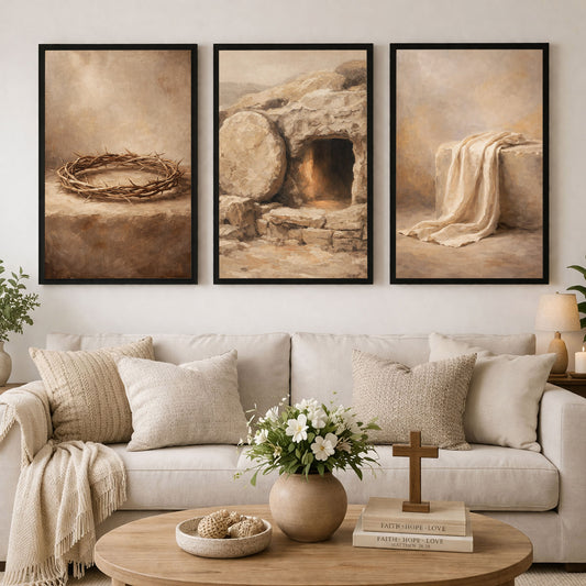 Crown Tomb Linen Easter Christian Poster/Canvas Set