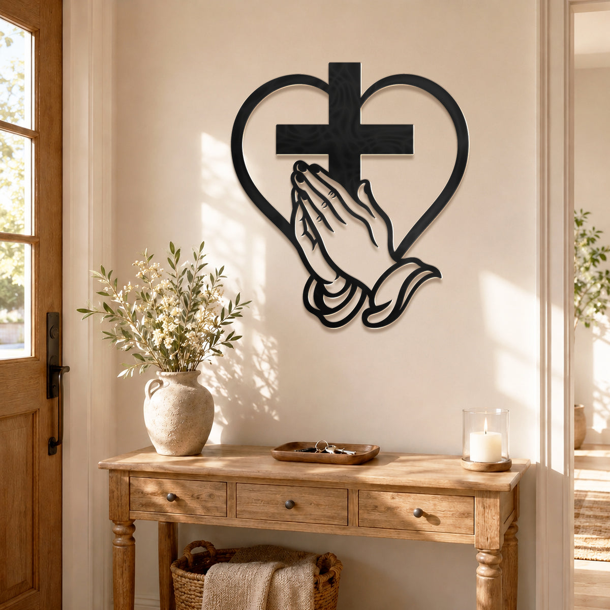 Cross Heart Praying Hands Metal Wall Decor