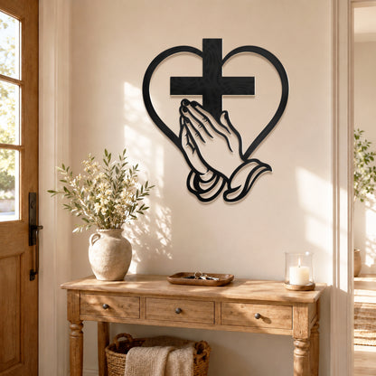 Cross Heart Praying Hands Metal Wall Decor
