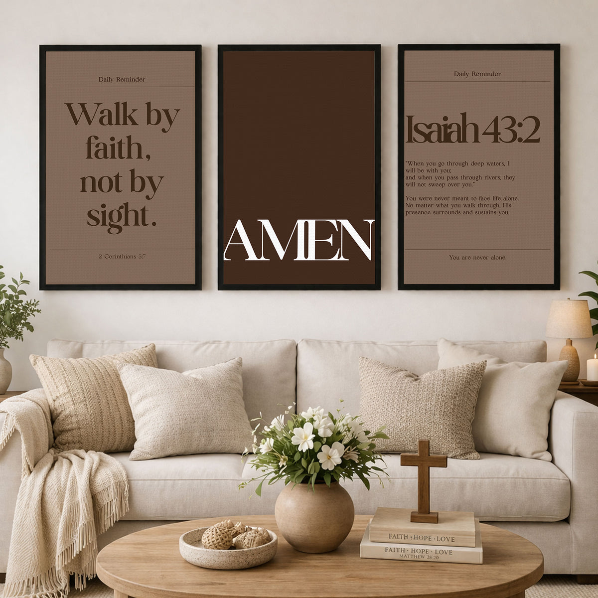 Minimalist Christian Affirmation Wall Art Set – Daily Faith & Amen Collection - Poster/Canvas